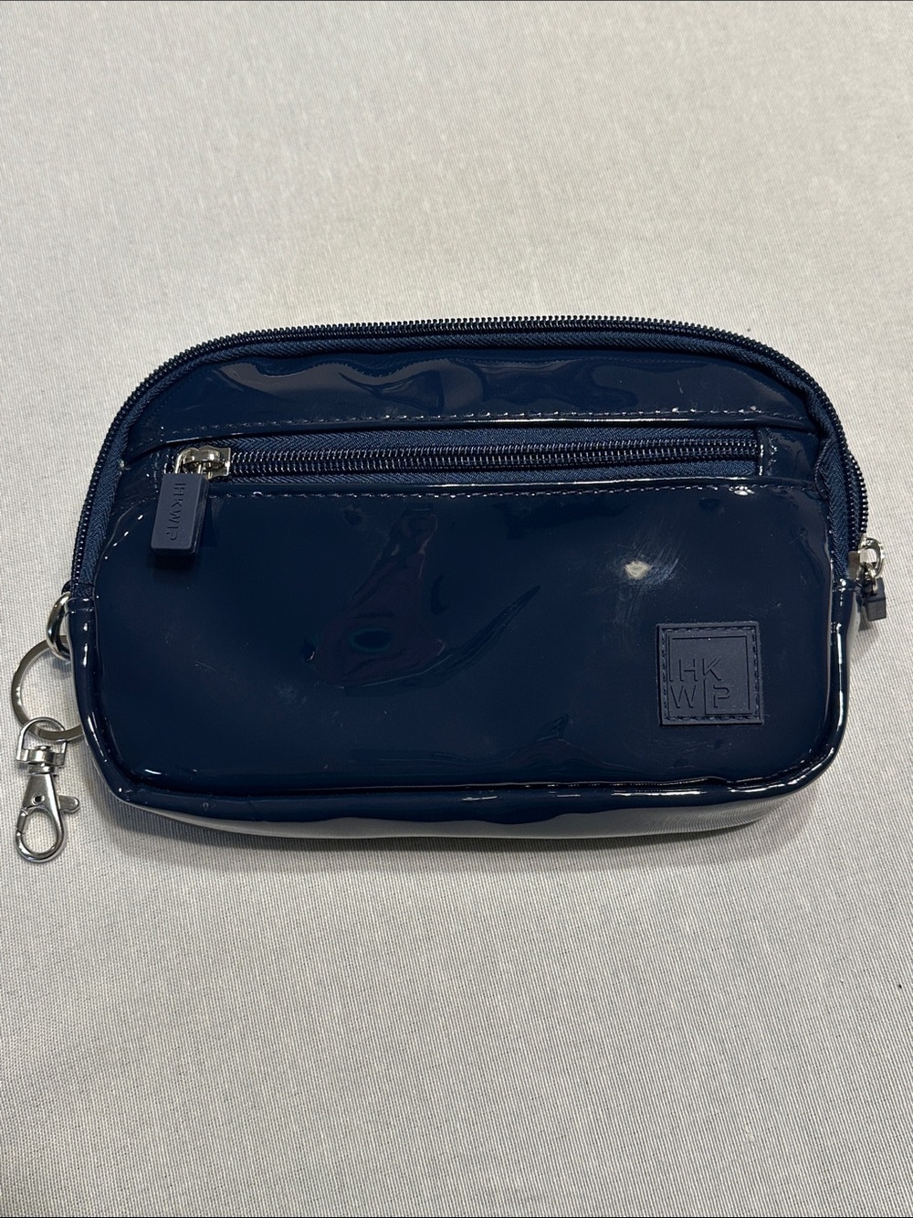 IHKWP Patent Leather Navy Wristlet Pouch with Key Clip